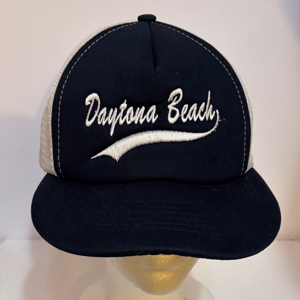 Daytona Beach Nissin Navy and White SnapBack Trucker Hat EUC